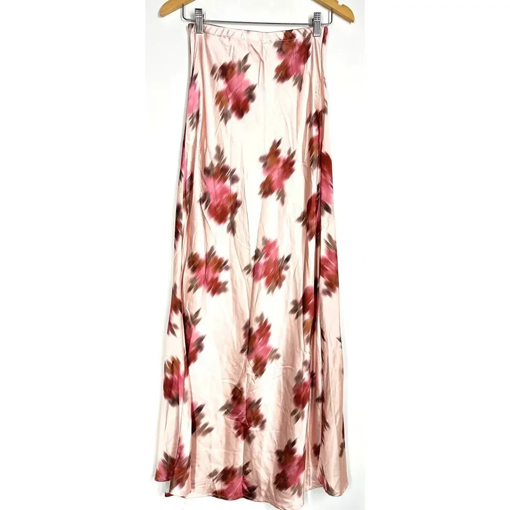 WeWoreWhat Slip Skirt Floral Print Relaxed Fit Pull On Maxi A-Line Blush Pink 6